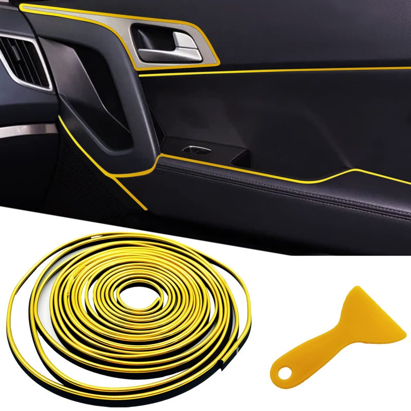 OSIFIT Car Interior Trim Strips,Universal 9.8 ft Car Electroplating Decoration Styling Door Dashboard, Flexible Interior Trim Accessories with Installing Tool(Yellow) - Image 1
